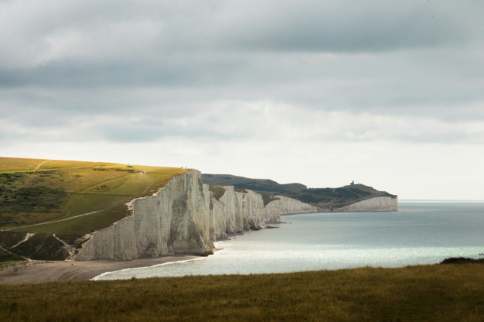 The Seven Sisters cliffs and the South Downs on the East Sussex coast